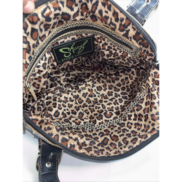 Sharif Studio Faux Snakeskin Shoulder Bag Leather Boho Y2K Purse Studs Expandabl - Picture 9 of 14